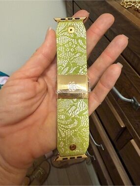 Spark’l Watchlet Gold-Tone Apple Watch Band with Lime Green Lace Pattern
